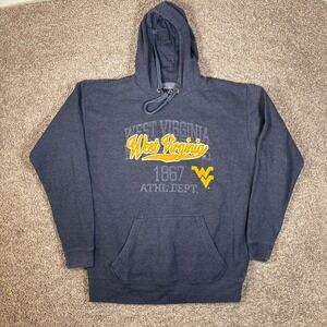 J America West Virginia Mountaineers Hoodie Mens Large Blue WVU 1867 Pullover